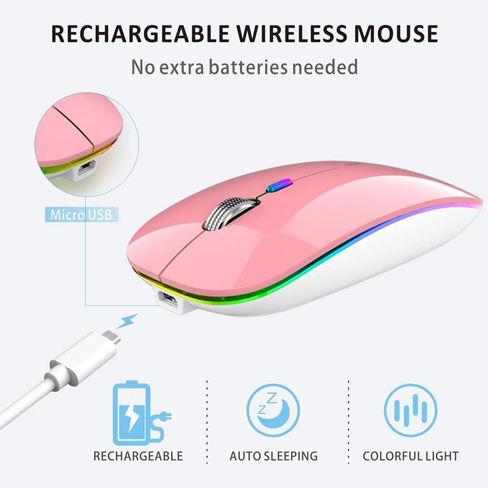 Uiosmuph G12 Maus Kabellos, LED 2.4G Leise Funkmaus Wiederaufladbar Wireless Mousemit Nano USB Empfä