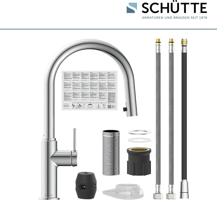 SCHÜTTE 79516 Blackpool Küchenarmatur mit ausziehbarer Geschirrbrause | 360 Grad Wasserhahn für die