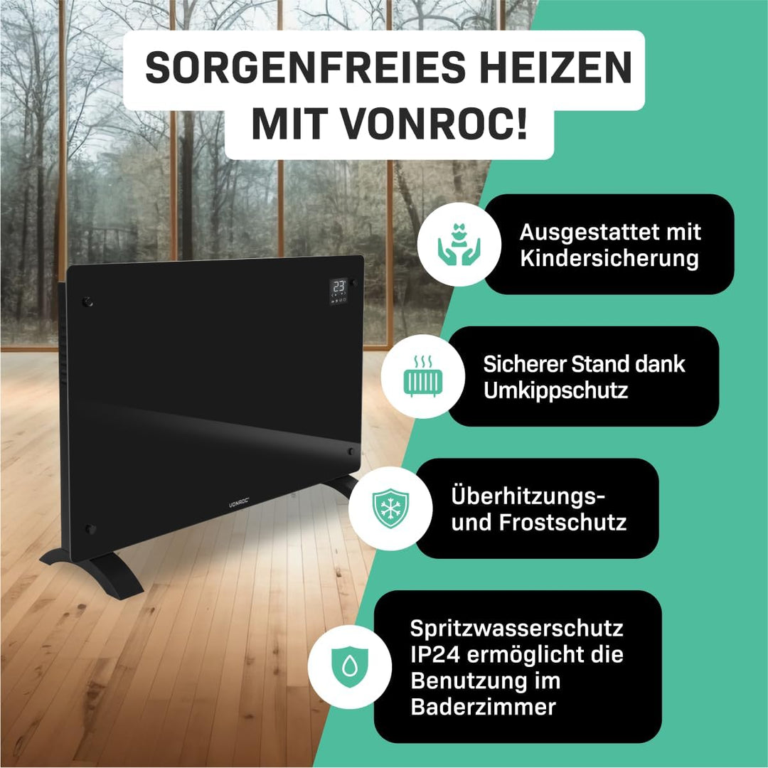 VONROC Elektroheizung energiesparend 2000W - Konvektor Heizung [24qm Räume] - Mobile Elektrische Hei