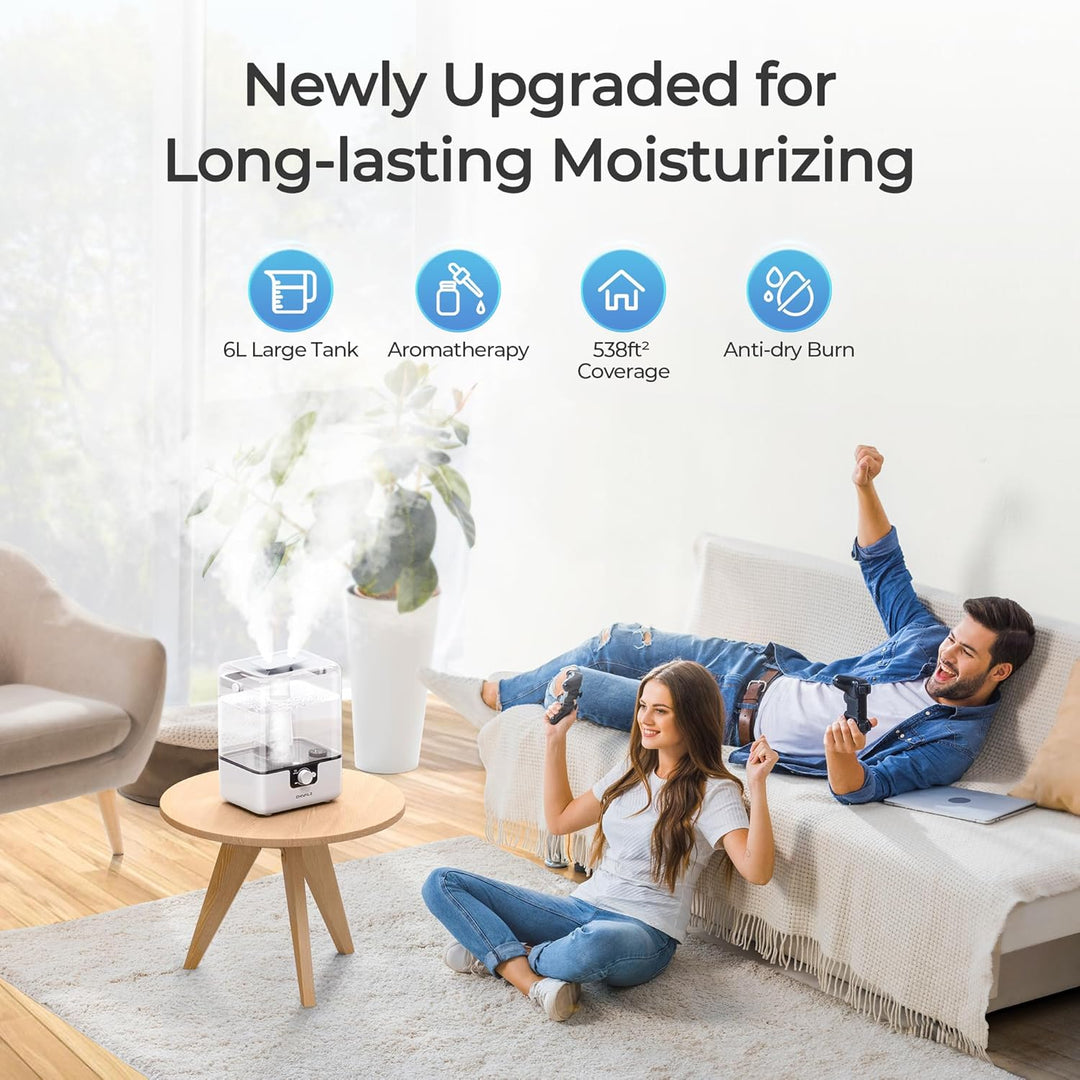 CHIVALZ Top Fill Luftbefeuchter für Grosse Räume, 6L mit Nachtlicht, 360°Drehbare Düse Humidifier, 2