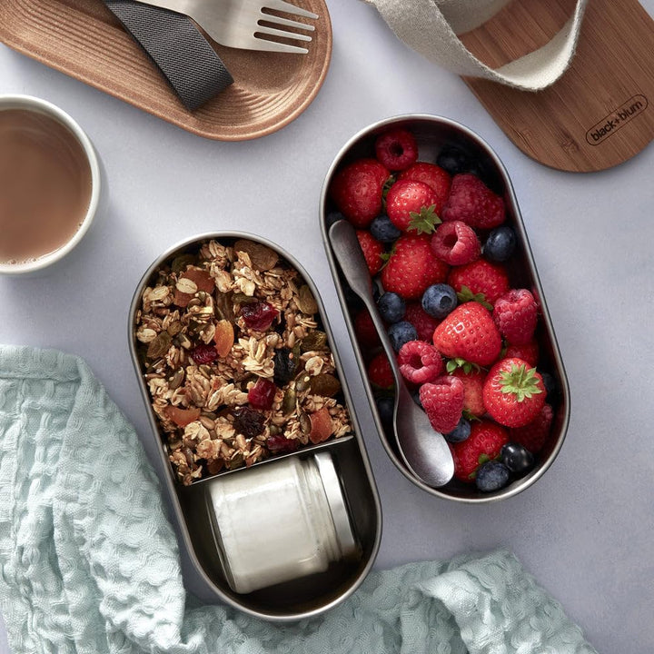 BLACK + BLUM Bento Box Edelstahl mit Bambusholzdeckel, 2 x 500 ML | Sara Kiyo Popowa Edition | 2x au