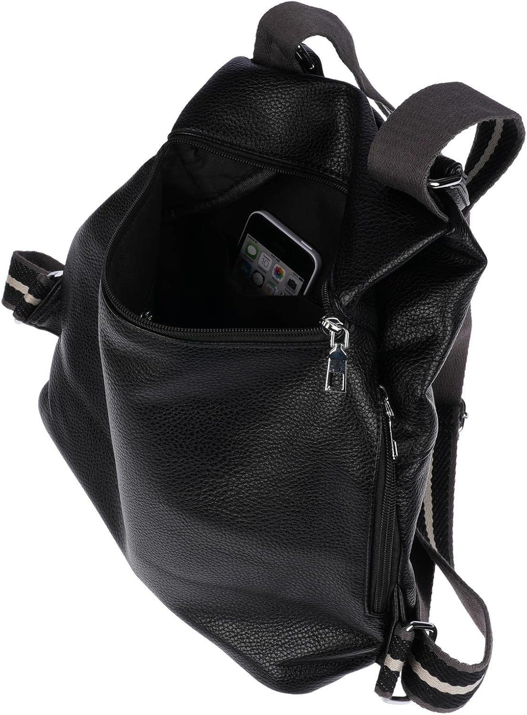 Christian Wippermann grosser Damen City Rucksack Tasche Body Bag Leder Optik Schultertasche Schwarz,