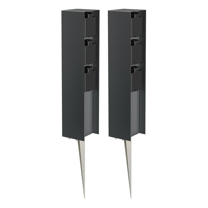 ledscom.de 2 Stück Garten-Steckdosen-Säule POMI mit Erdspiess für aussen, IP44, 3-Fach, anthrazit, e