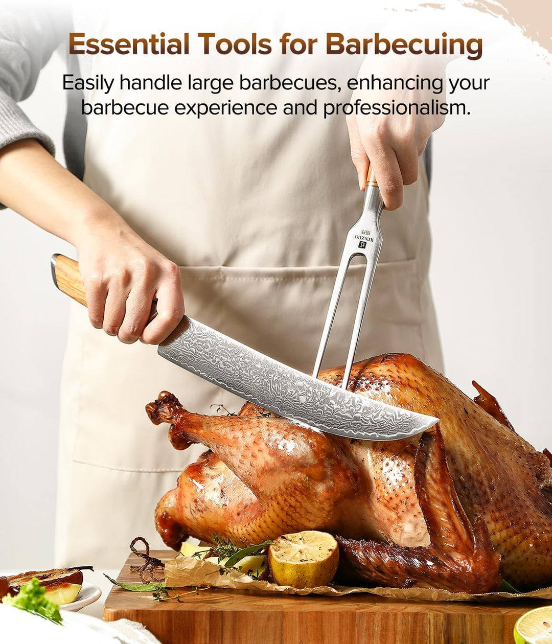 XINZUO 29.7cm Fleischgabel Tranchiergabel 430 Edelstahl, Serviergabel Steakgabel professioneller mul