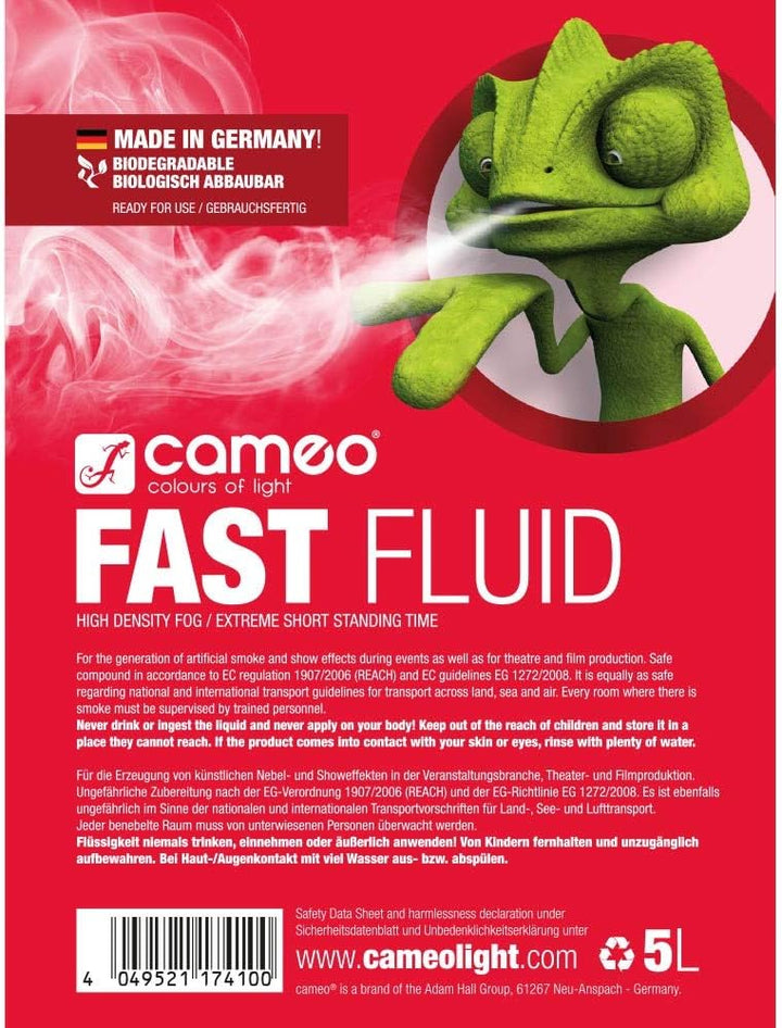 Cameo CLFFAST5L Fast Fluid, hohe Dichte kurze Standzeit Fluid für Nebelmaschine, 5L