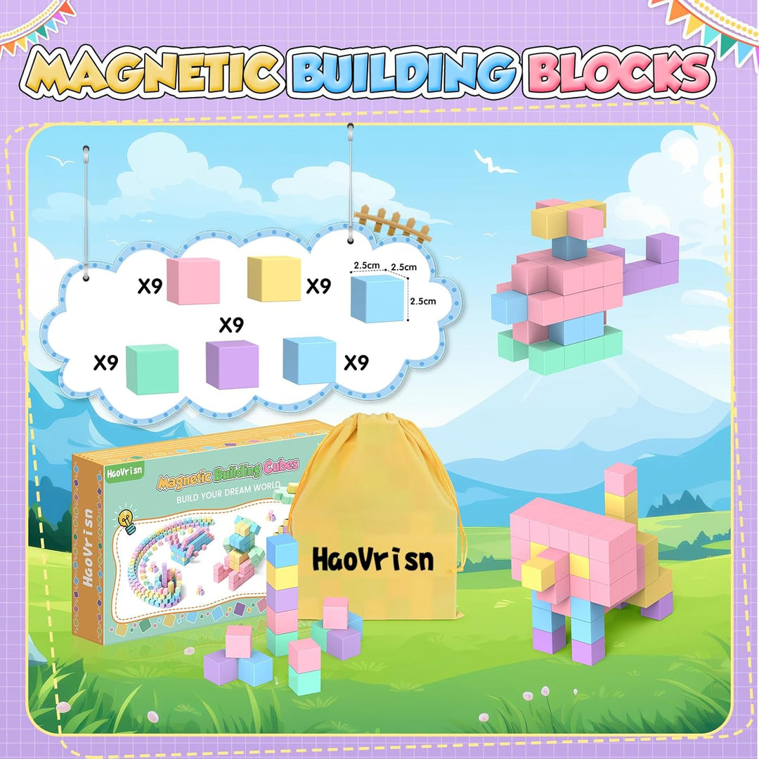 HaoVrisn Magnetische Bausteine Blöcke für Kinder, 45 Stück Magnetbausteine Magnet Spielzeug Kinder,