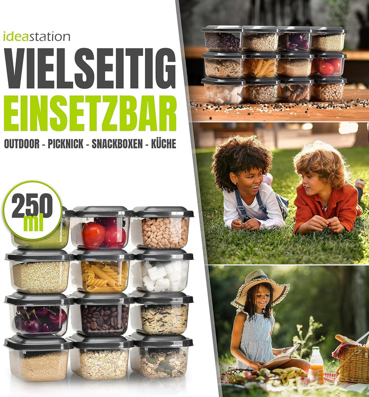 Gefrierdosen 250ml mit Deckel 12 Stück - anthrazit - stapelbare Dosen mit Deckel - kleine Frischhalt