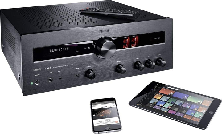 Magnat MA 900, schwarz - robuster Stereo Hybrid-Verstärker mit hochwertiger Aluminium-Front und hohe