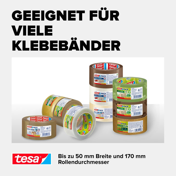 tesa Handabroller PREMIUM - professioneller, robuster Abroller für Klebebänder - für Paketbänder mit