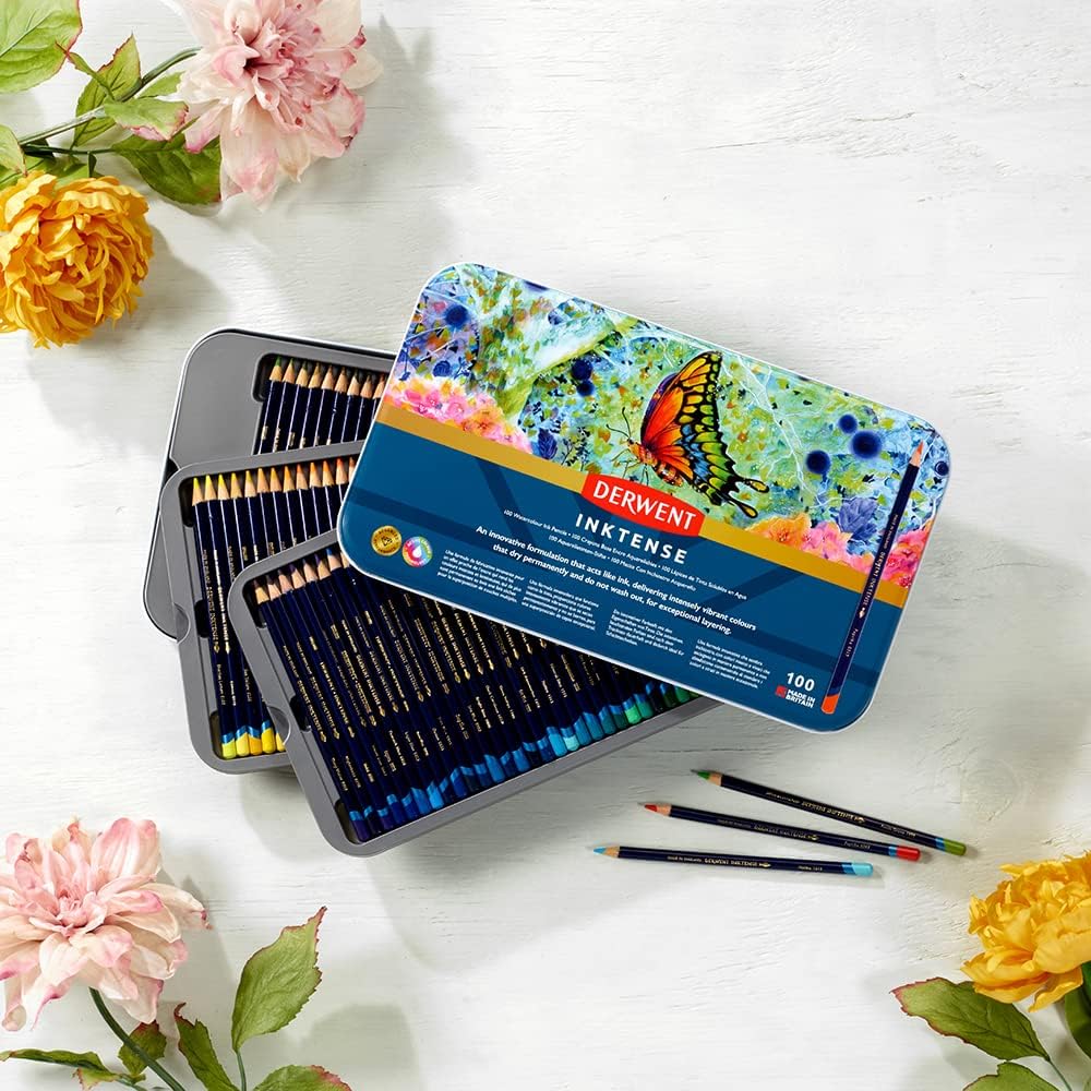 Derwent Inktense Stifte-Set, 100 permanente Aquarellstifte, Premium-Malstifte für Erwachsene, wasser