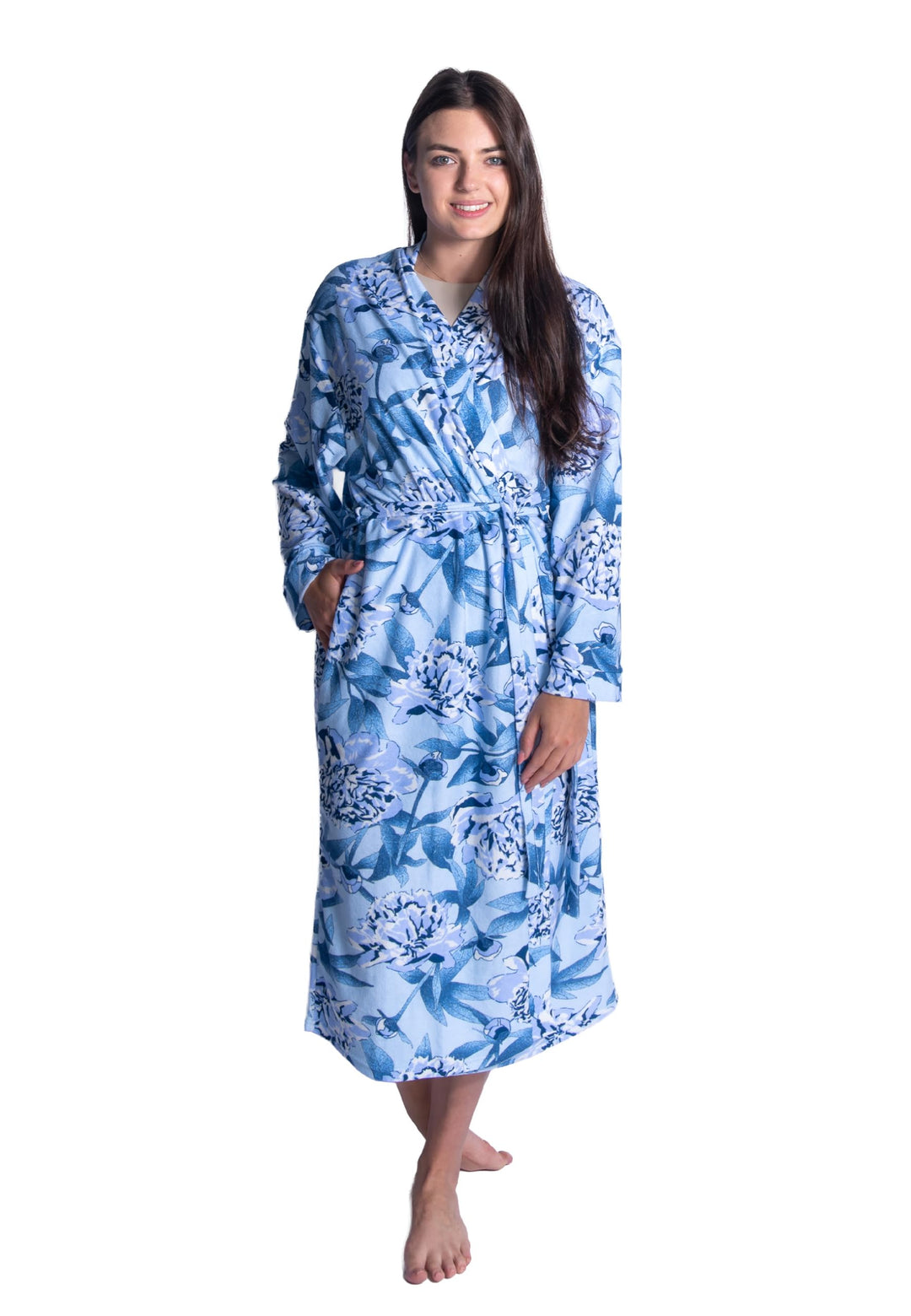 e.Femme® Morgenmantel LOTTA 1657 aus Frottee 48 Blau/Blumen, 48 Blau/Blumen