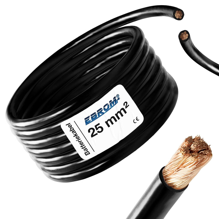 5 Meter Batteriekabel SCHWARZ H07V-K 25 mm² - Batterie Kabel - 99,9% OFC Kupfer - 5 m (5M) 25mm2