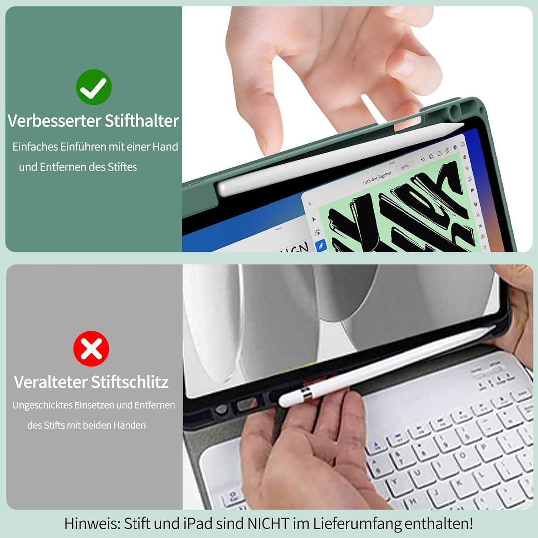 Hülle mit Tastatur für iPad A16 11 Generation 2025/10 Generation 2022(11/10.9 Zoll), Soft TPU Rücksc