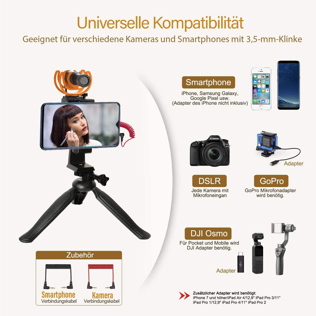 Pixel M80 Kamera Mikrofon mit 3-m-Verlängerungskabel, Shotgun Mikrofon, Professionelles Mikrofon für