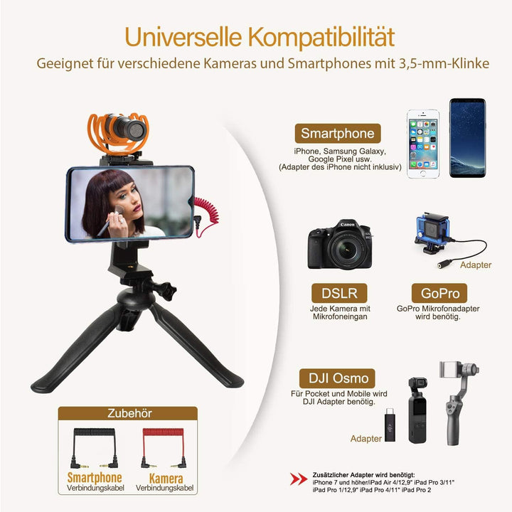 Pixel M80 Kamera Mikrofon mit 3-m-Verlängerungskabel, Shotgun Mikrofon, Professionelles Mikrofon für