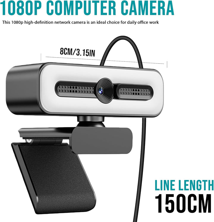 1080P USB Webcam: 90° Weitwinkel Full HD Webcam mit Mikrofon für Videoanruf und Aufnahme, Web Konfer