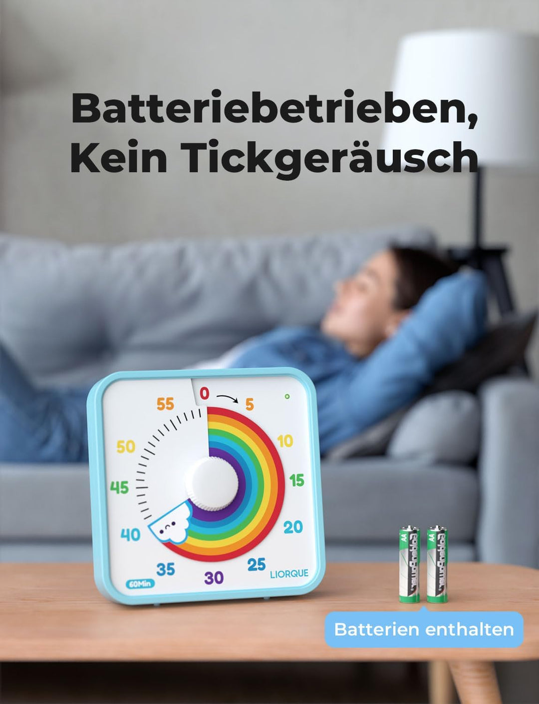 LIORQUE 19cm Visueller Timer 60 Minuten Countdown Timer XL Regenbogen, XL Regenbogen