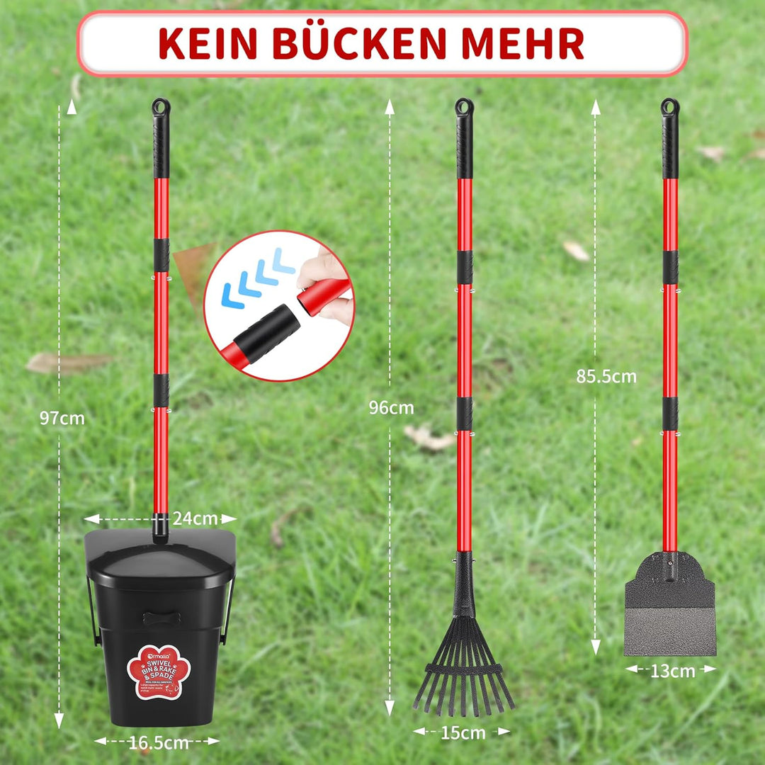 Hundekotschaufel Schwenkbehälter & Rechen & Spaten Mit 60 Hundekotbeutel, Hundekotsammler Für Grosse