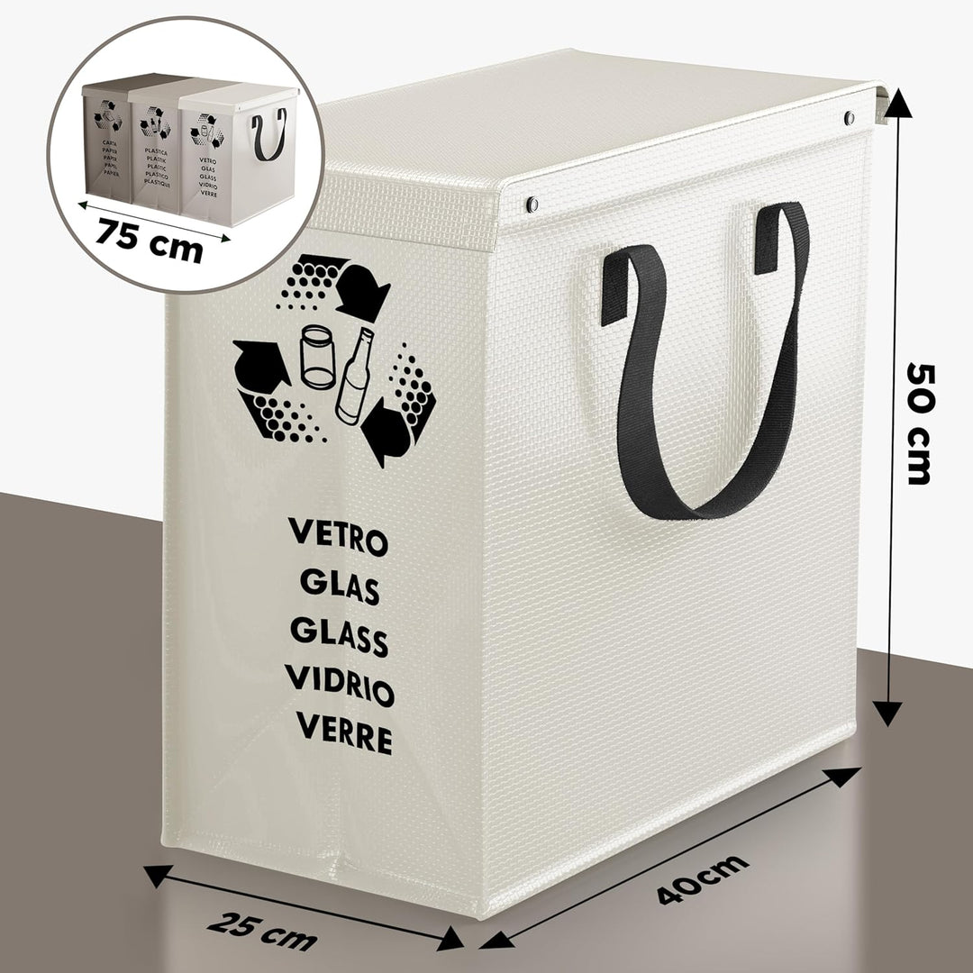 PTMS® Mülleimer 3 Fächer inkl. Deckel - Mülltrennsystem Taschen für Papier, Glas & Plastik - Recycli