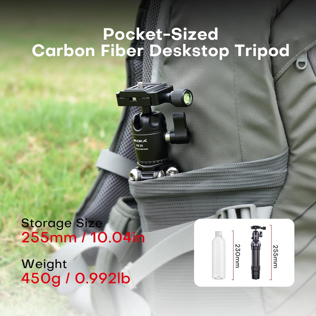 AOKA Leichtes, kompaktes Kohlefaser-Stativ mit 360°-Kugelkopf, Reise-Mini-Stativ für Handy und kompa