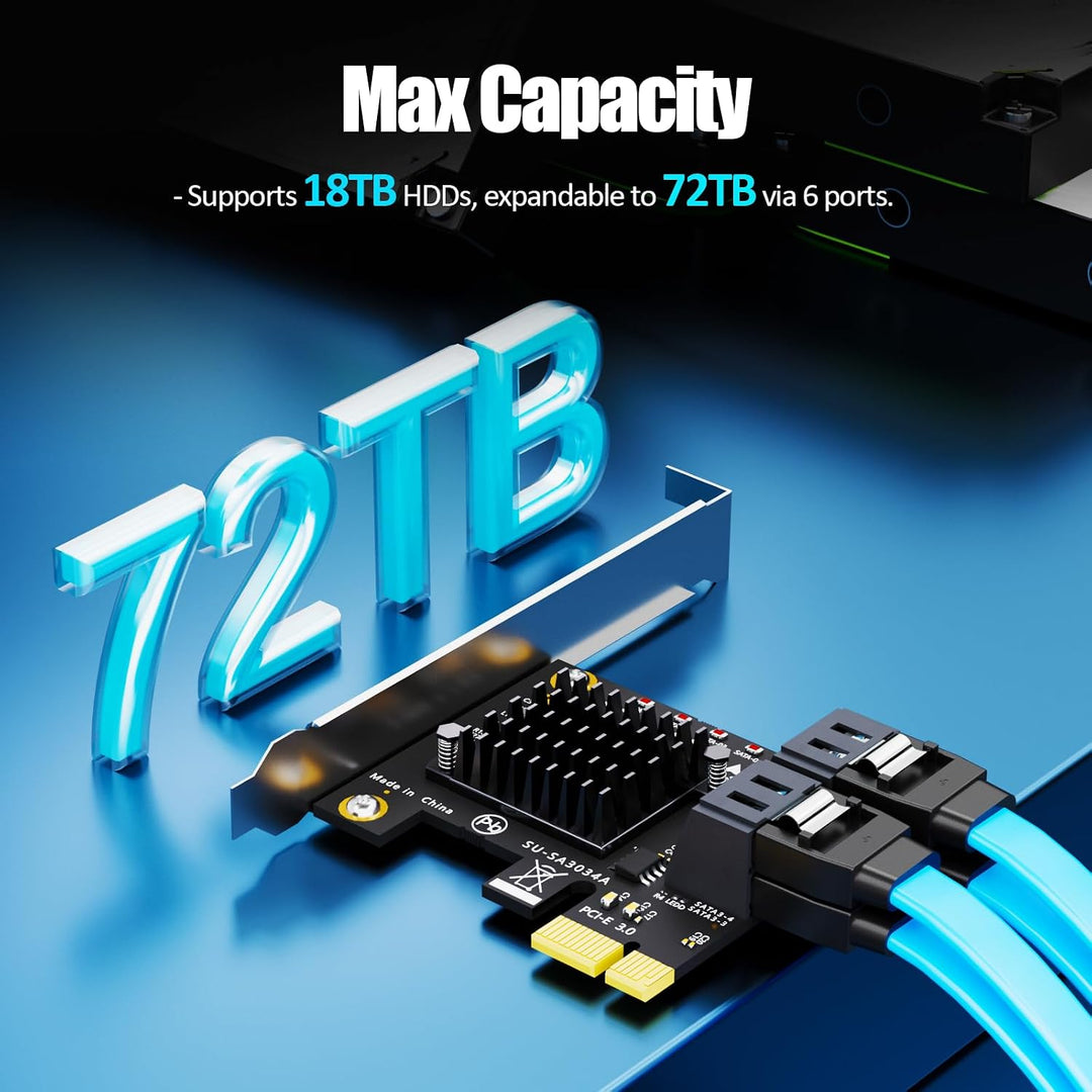 glotrends PCIe SATA Adapter Karte mit 4 Port SATA III 6Gbps (inklusive SATA Kabel und 15PIN SATA Spl