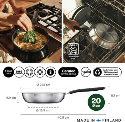 Fiskars Functional Form Bratpfanne, 20 cm, Schwarz/Silber, Bratpfanne 20 cm Keramikbeschichtung