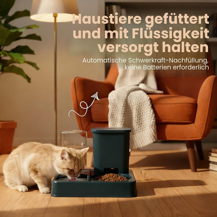 2-in-1 Automatischer Futter und Wasserspender für Haustiere, Abnehmbarer Futterstation, Katzenfutter