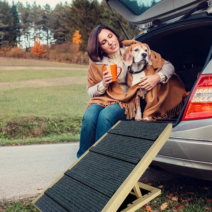 Hundetreppe Auto Klappbar Haustiertreppe aus Holz Tiertreppe mit Anti-rutsch Einsatz für Haustiere E