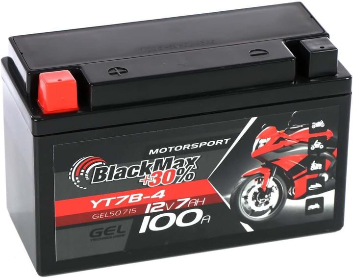 BlackMax YT7-B4 Motorradbatterie GEL 12V 7Ah YT7B-4 YT7B-BS Batterie FT7B4 GT7B4 7Ah - 100A - YT7-B4