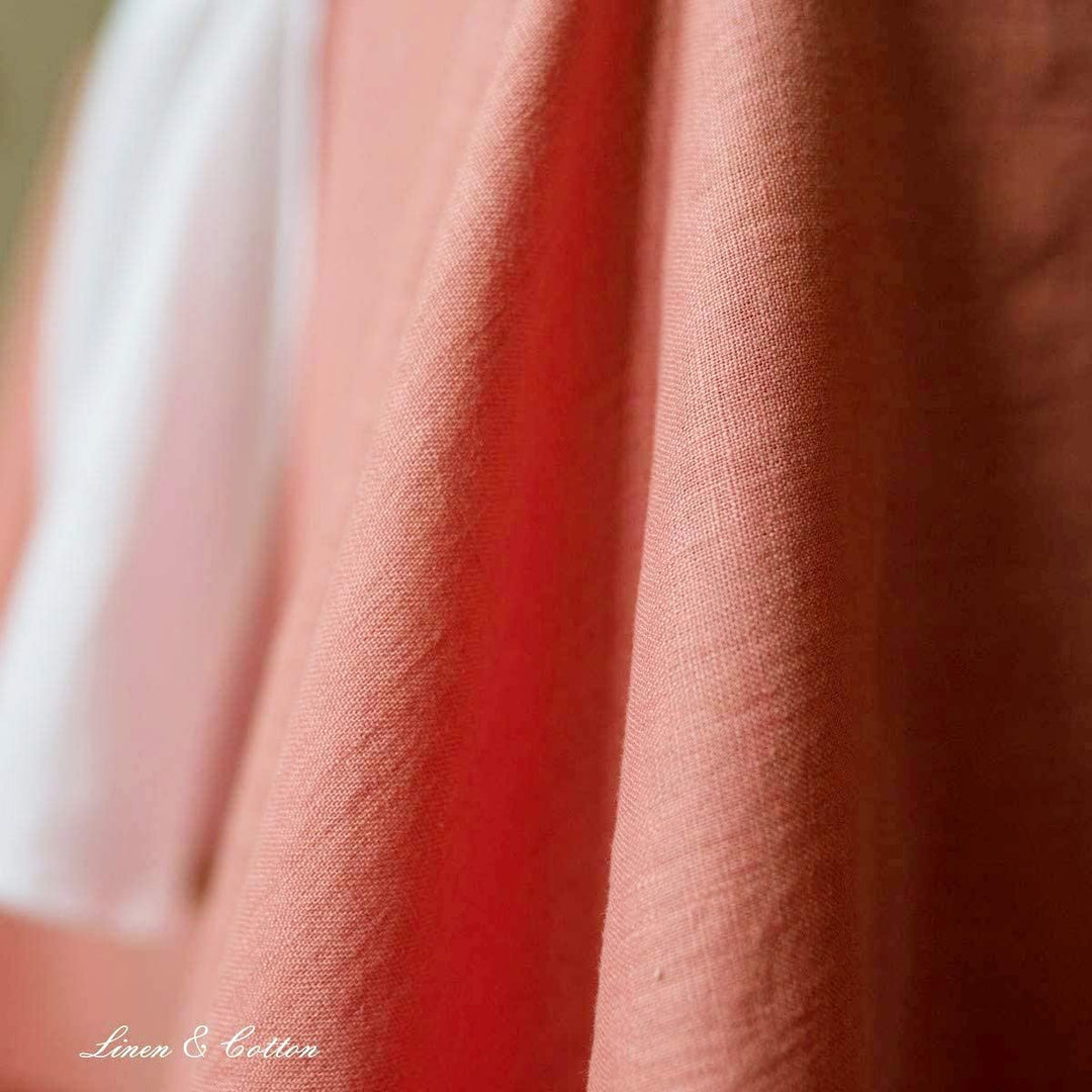 Linen & Cotton Tischdecke Stoff Tischtuch Tischwäsche Hygge -100% Leinen, Coral Rosa (140 x 220 cm)