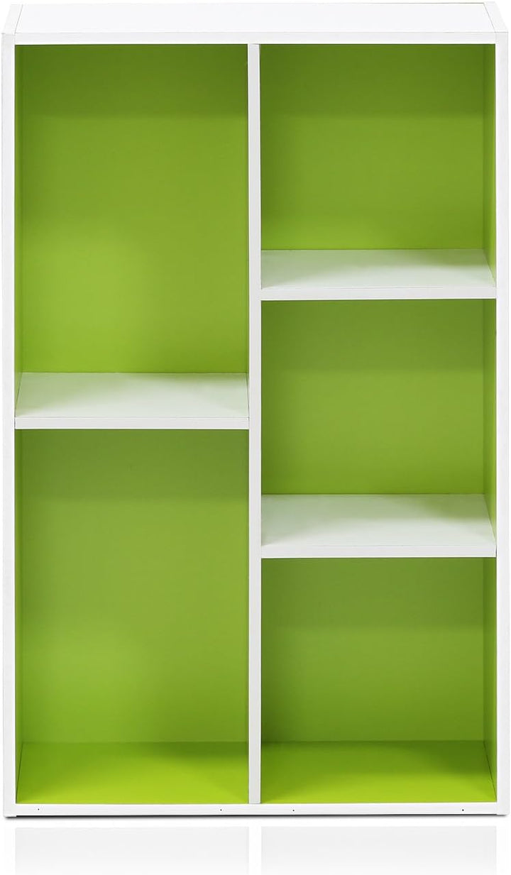 Furinno offenes Bücherregal mit 5 Fächern, holz, Weiss/Grün, 49.5 x 23.9 x 80 cm 5 Fächer Weiss/Gree