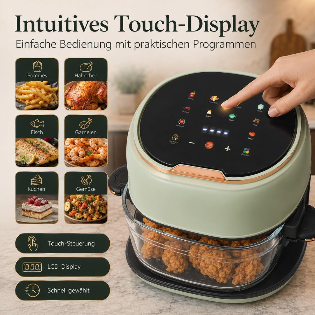 Heissluftfritteuse Mit Sichtfenster Und Touchscreen, 1350W, 4L Kapazität, Temperatur 80-190°C, Aus G