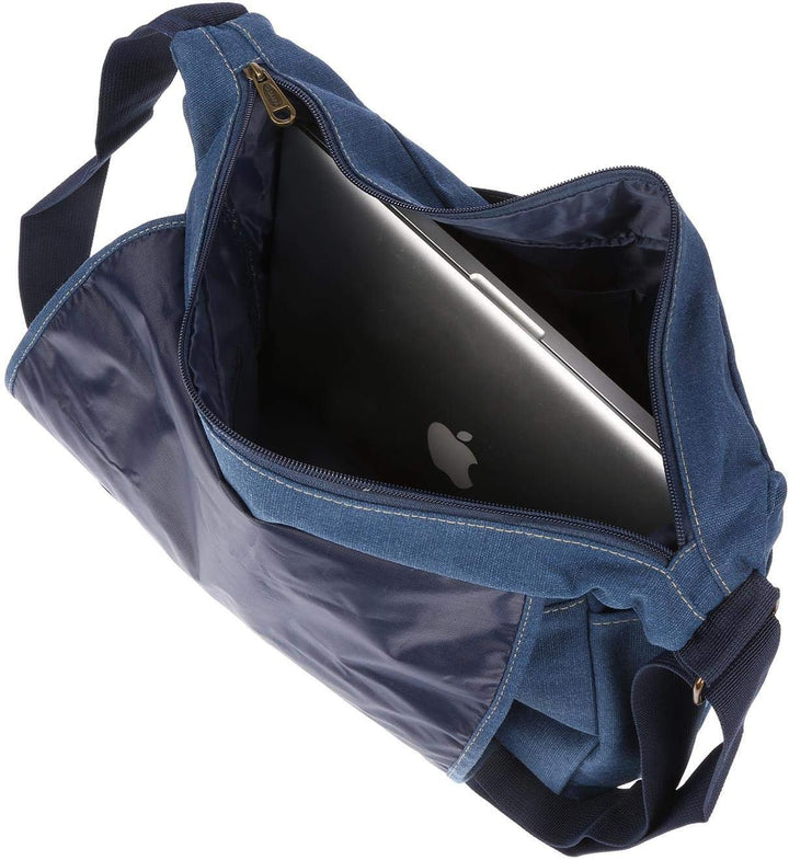 Christian Wippermann grosse XL Herren Damen Tasche Umhängetasche Canvas Messenger Bag Blau, Blau