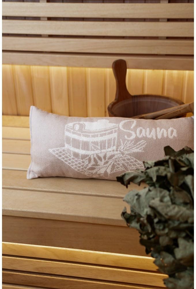 Ger3as Saunakissen Reisekissen, Baumwolle 100% Saunakissen, 50 x 22 cm Sauna Kopfkissen (Beige/Weiss
