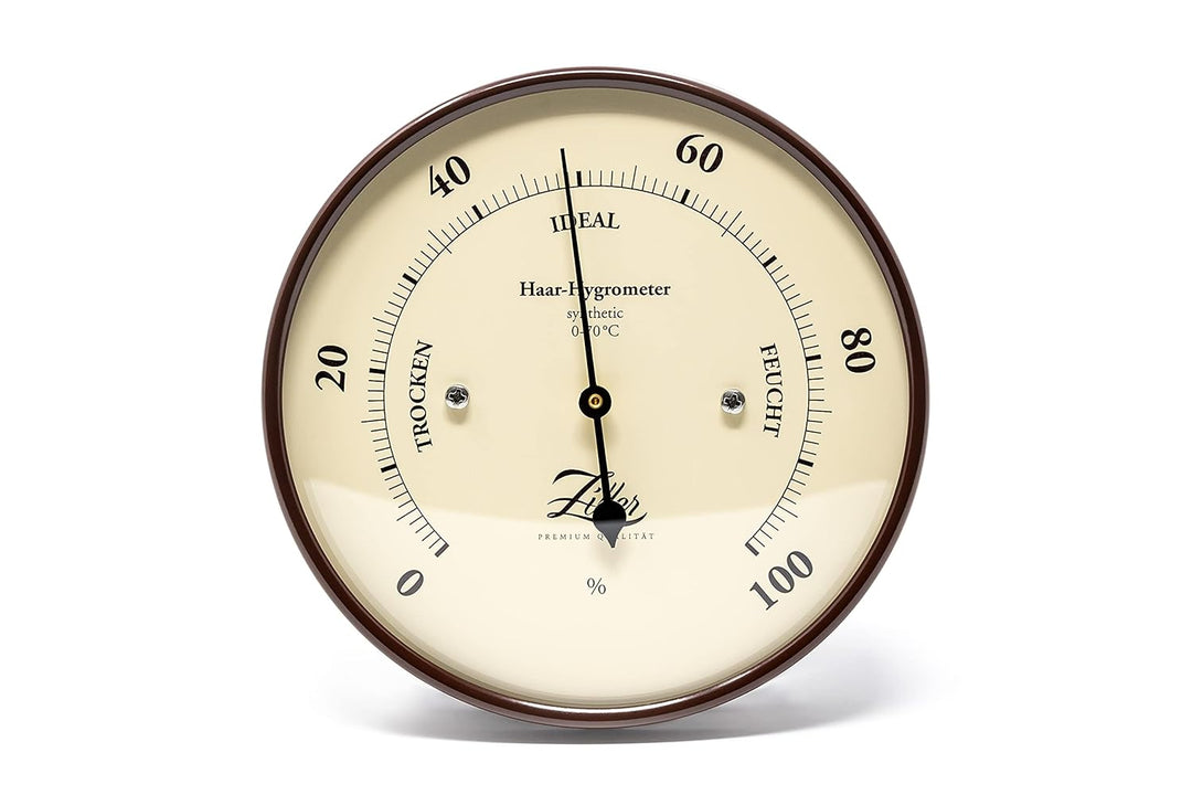 ZILLER Hygrometer synthetic, Serie Retro, Gehäuse Braun, Ziffernblatt Creme, Durchmesser 10cm, Made