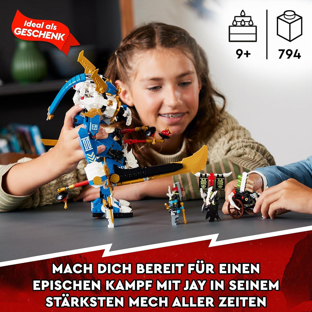 LEGO 71785 NINJAGO Jays Titan-Mech, Ninja-Spielset mit Jay, NYA und grüner Skelett-Krieger Minifigur