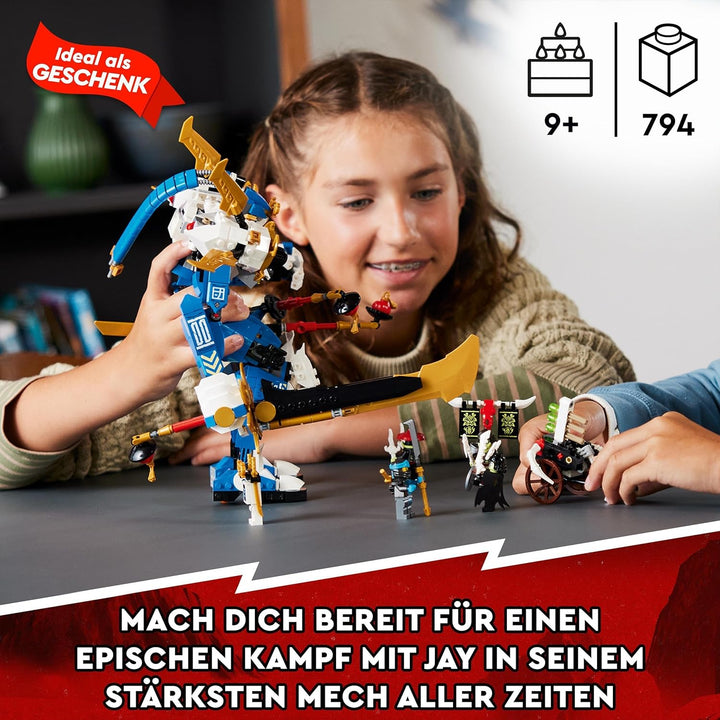 LEGO 71785 NINJAGO Jays Titan-Mech, Ninja-Spielset mit Jay, NYA und grüner Skelett-Krieger Minifigur