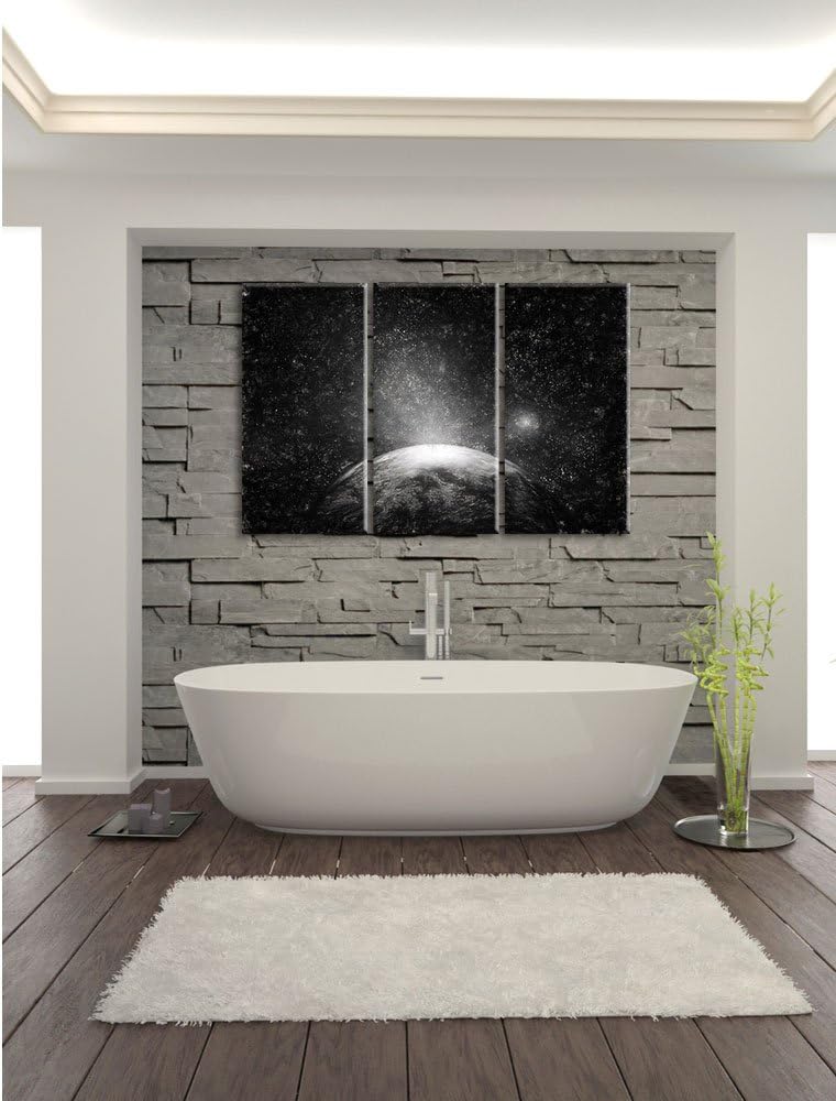 Pixxprint Sicht vom Mond auf die Erde Kohle Zeichnung Effekt 3-Teiler Leinwandbild 120x80 Bild auf L