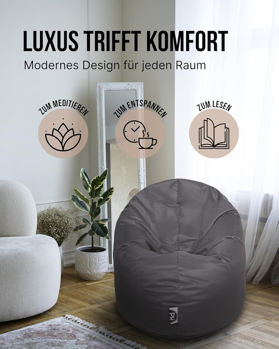 PATCH HOME Sitzsack 2 in 1 Sitzkissen Bodenkissen für Erwachsene &amp; Kinder - Gaming mit Füllung Kisse