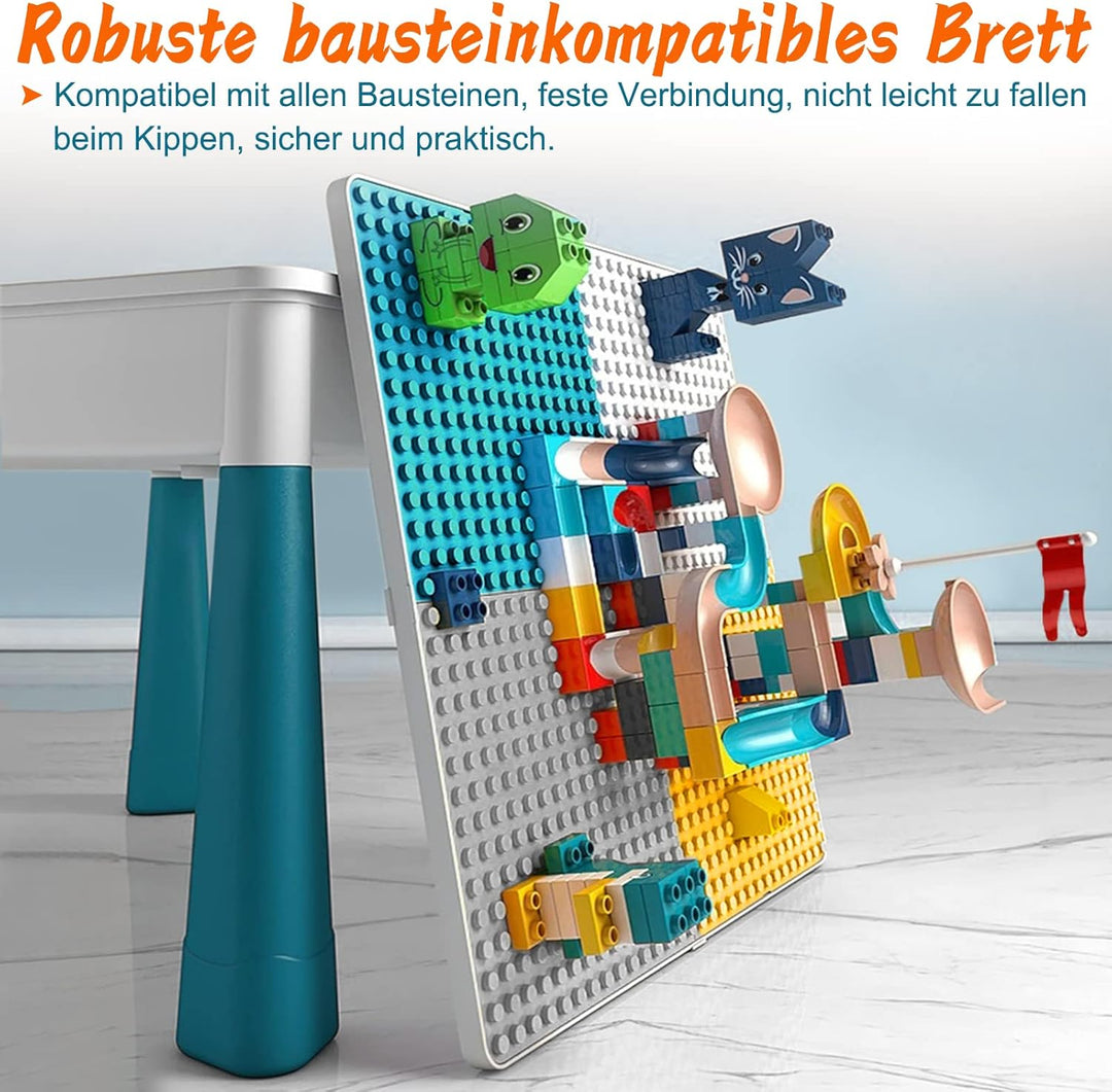 UISEBRT Kindertisch mit 2 Stühle Spieltisch mit 163 Stück Bausteine Multifunktionaler Aktivitätstisc