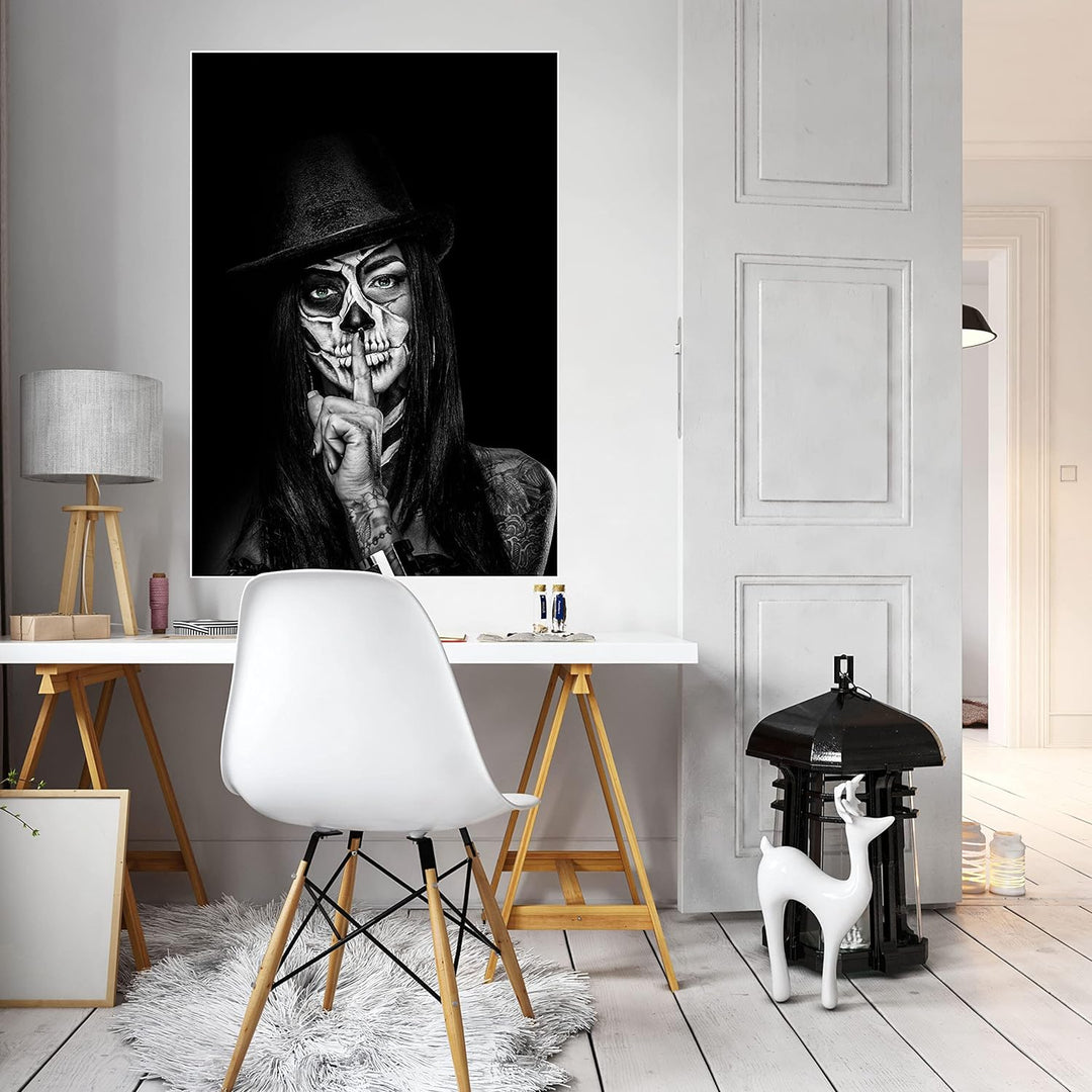 wandmotiv24 Poster als Wanddeko, Grösse 100x70cm, Model mit Totenkopf Makeup, Schminke, Grüne Augen,