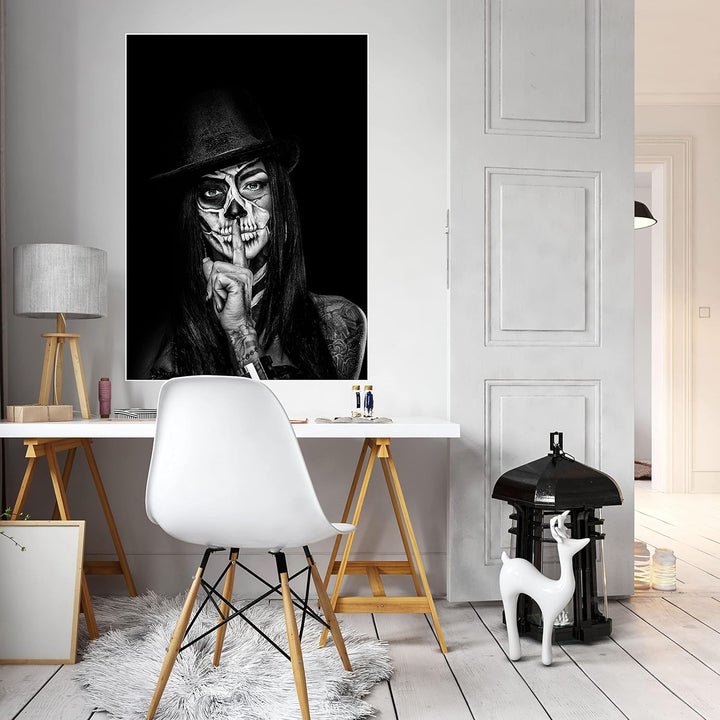 wandmotiv24 Poster als Wanddeko, Grösse 100x70cm, Model mit Totenkopf Makeup, Schminke, Grüne Augen,