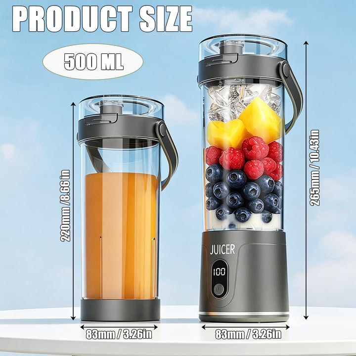 Tragbarer Mixer to go, 600ml Fresh Juice Mixer Flasche Mini Mixer und Smoothie Maker to Go mit 12 Kl