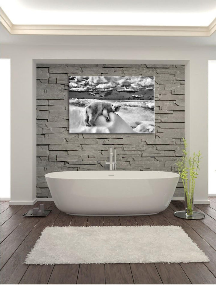 Pixxprint Eisbär auf Eisberg als Leinwandbild/Grösse: 100x70 / Wandbild/Kunstdruck/fertig bespannt,