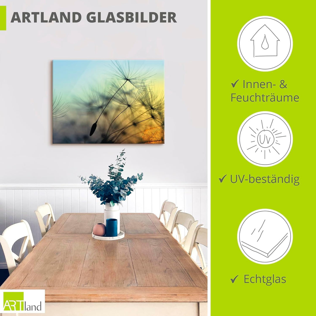 ARTland Glasbilder Wandbild Glas Bild einteilig 60x45 cm Querformat Natur Blumen Pusteblume Sonnenun