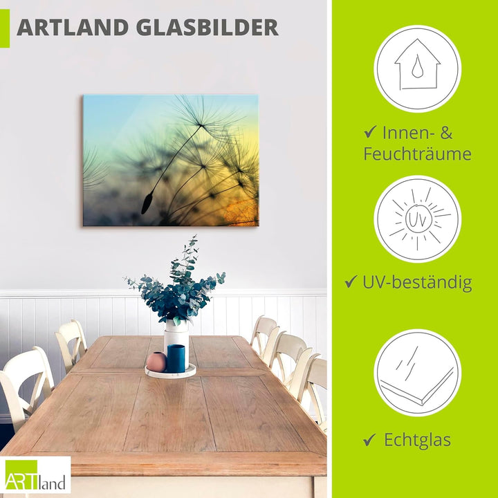 ARTland Glasbilder Wandbild Glas Bild einteilig 60x45 cm Querformat Natur Blumen Pusteblume Sonnenun