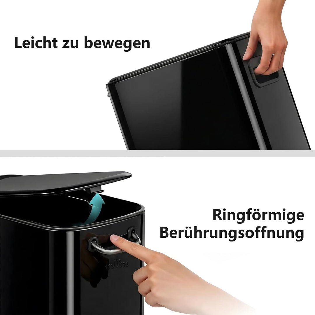 mVm Mülleimer Bad 9L, Abfalleimer Edelstahl, Handbetätigter, Schwarz | Soft-Close, Herausnehmbarem I