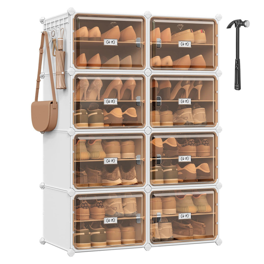 SONGMICS Schuhregal mit 8 Fächern, Schuhschrank, 30 x 45 x 30 cm pro Fach, durchsichtige Tür, Metall