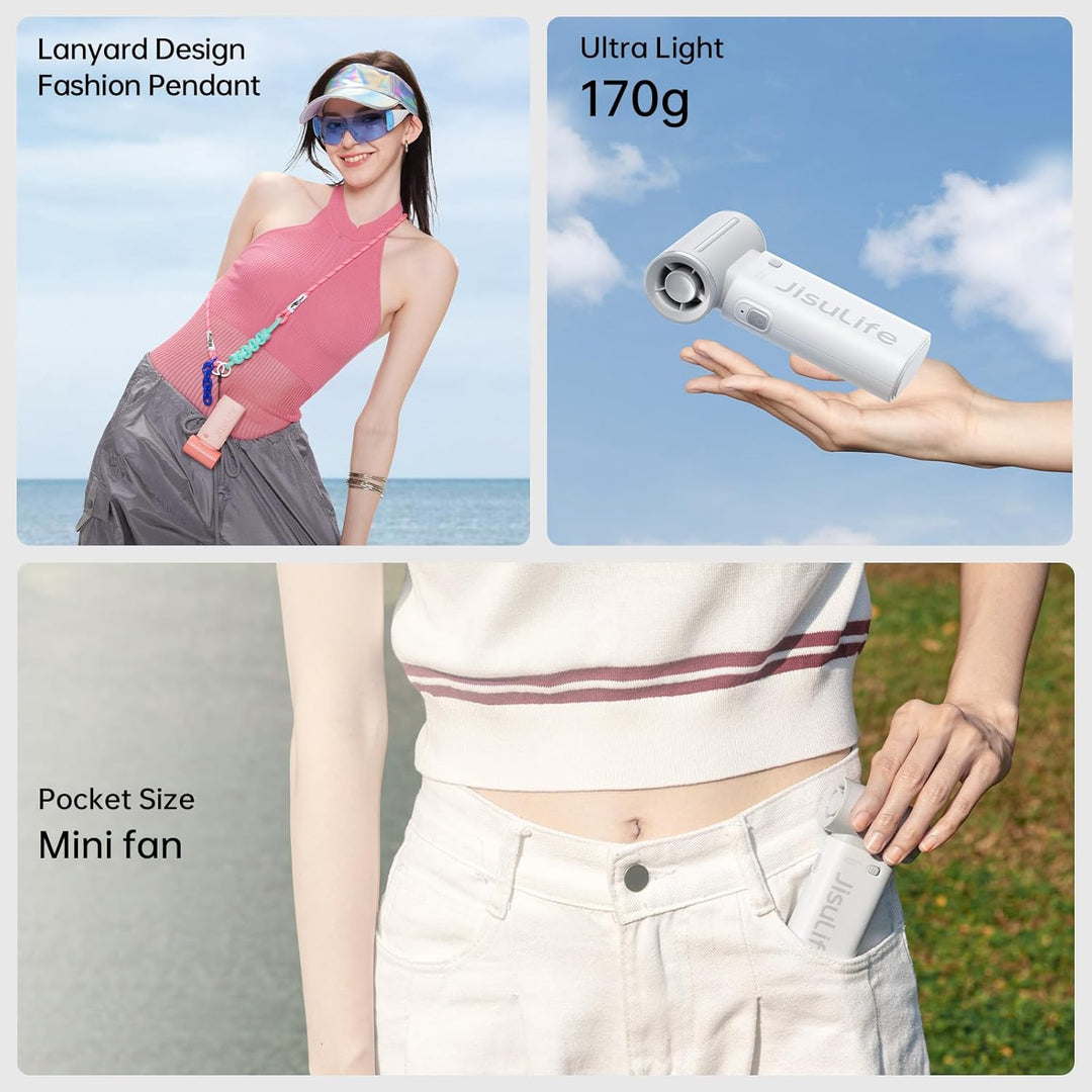 JISULIFE Tragbarer Handventilator, Turbo-Power [18 Stunden Maximale], 5-Gang-Wind, 5000 mAh wiederau
