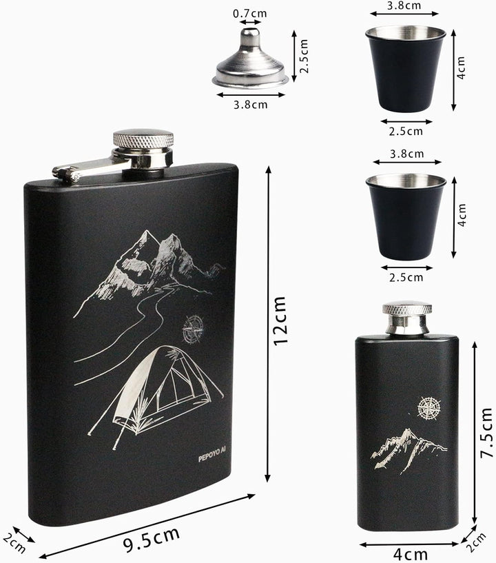 Flachmann Set 260ML Edelstahl Whisky Topf Mini Schnapsflasche Upscale Tragbar Alkoho Geschenke (Grau